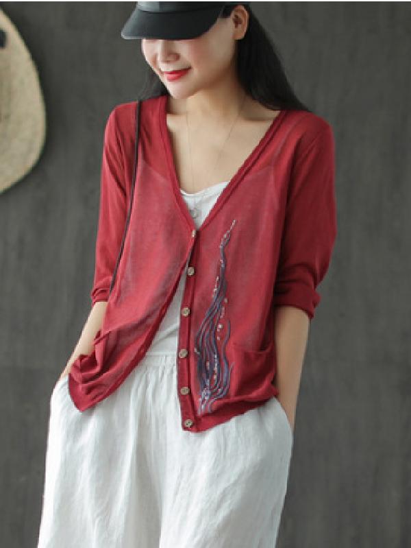 Simple Light Knitting Embroidered Shirt