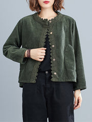 Women Stitching Round Neck Casual Jacket