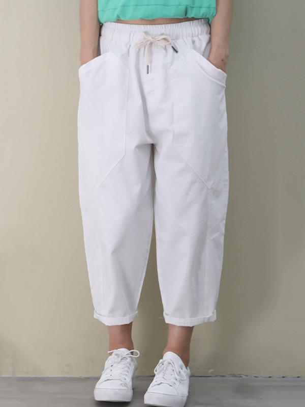 Casual Solid Elasticity Capri-Pants