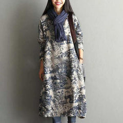 Retro Chinese Style Loose Print Dress