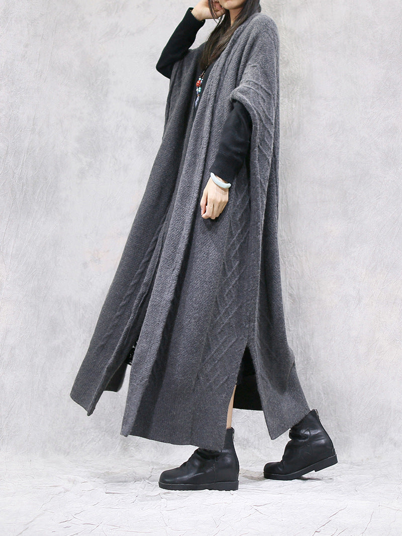 Loose Solid Color Bat Sleeve Long Cardigan