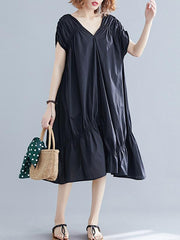 Loose Drawstring Ruffled Cropped Midi Dress