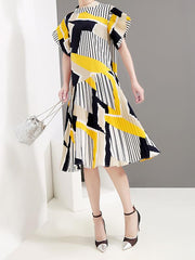 Loose Pleated Stand-Collar Midi Dress