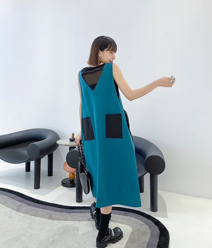 Sleeveless Summer Color-Block Maxi Dress