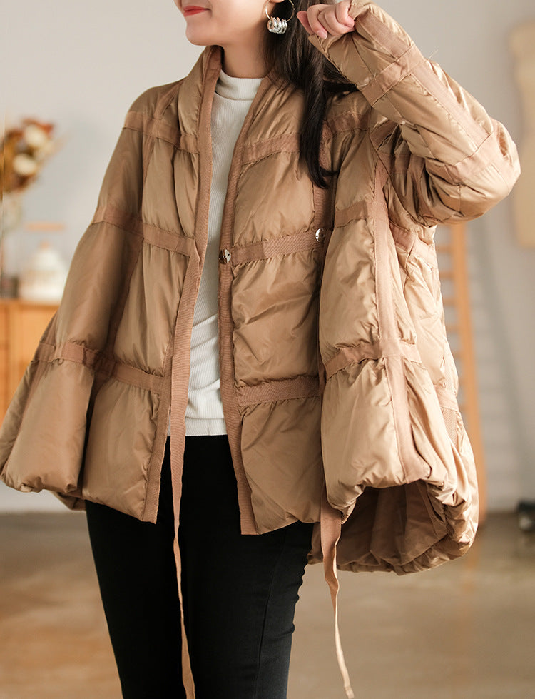 Retro Solid Color Splicing Down Jacket