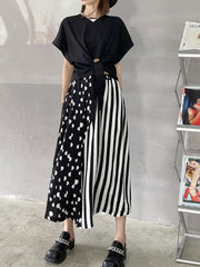 Polka Dot Striped Splicing Wide Leg Pants