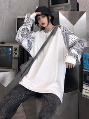 Hip-Hop Cashew Flowers Roomy Long Sleeve T-Shirt Tops