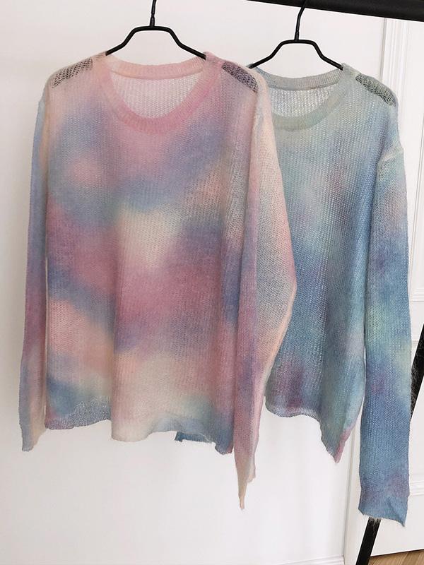 Loose Tie-dyed Mohair Knitting Sweater