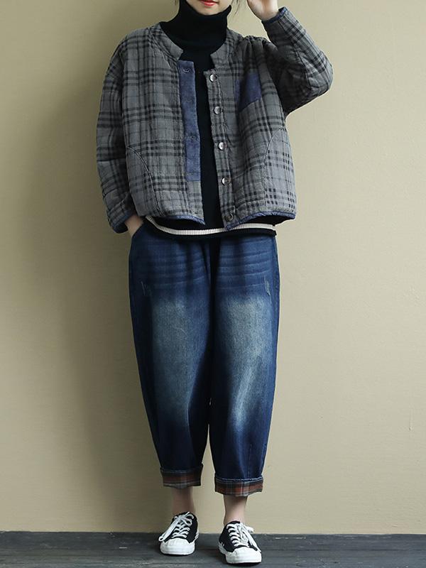 Plaid Loose Casual Quilted Coat