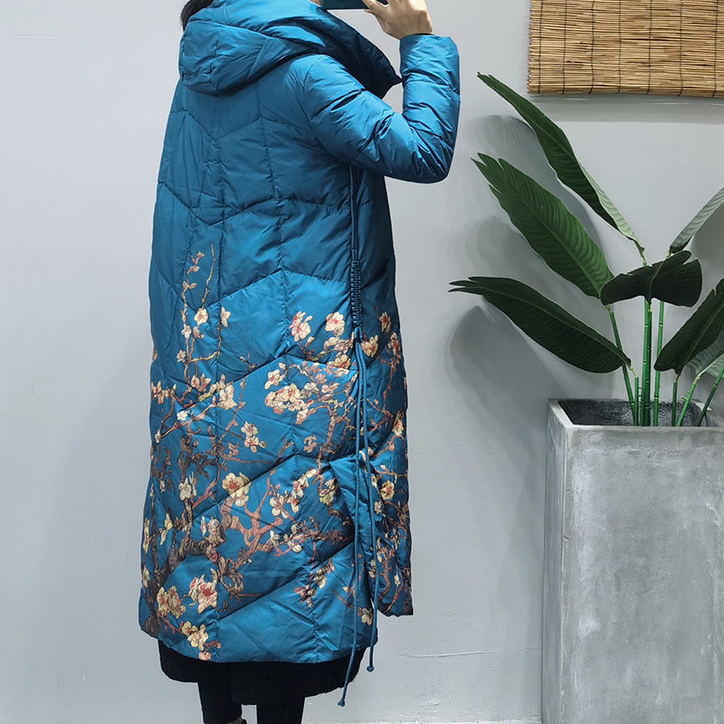 Casual Versatile Floral Print Hooded Coat