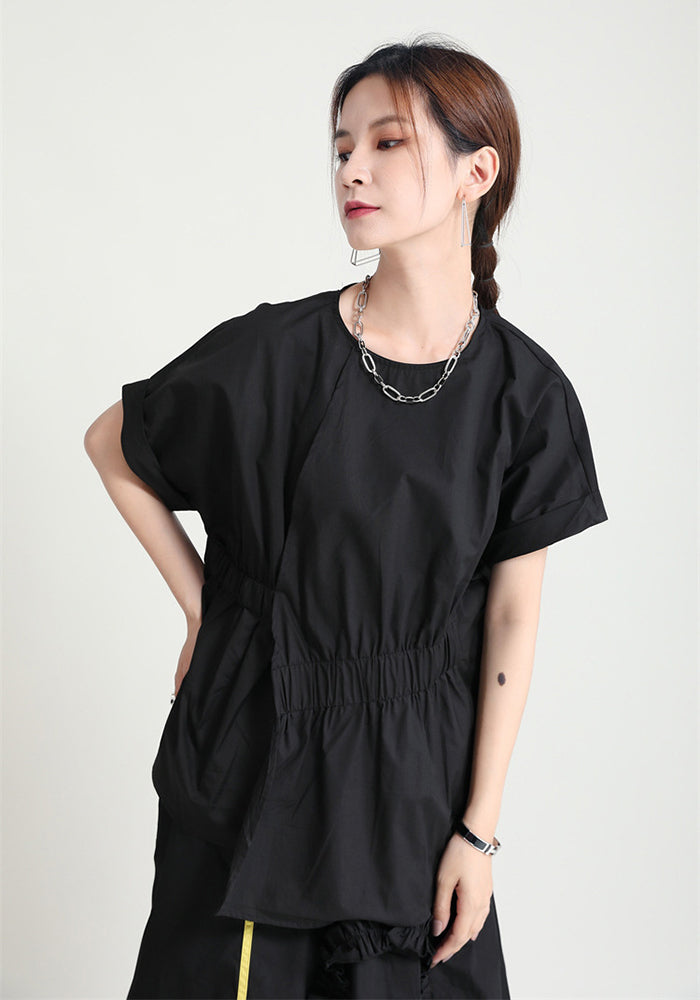 Solid Color Round Neck Stitching Casual Shirt