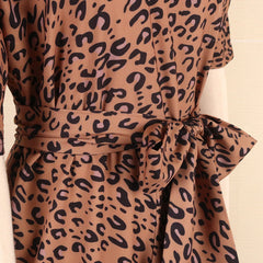 Sexy Off Shoulder Short Sleeve Loose Leopard Print Jumpsuit