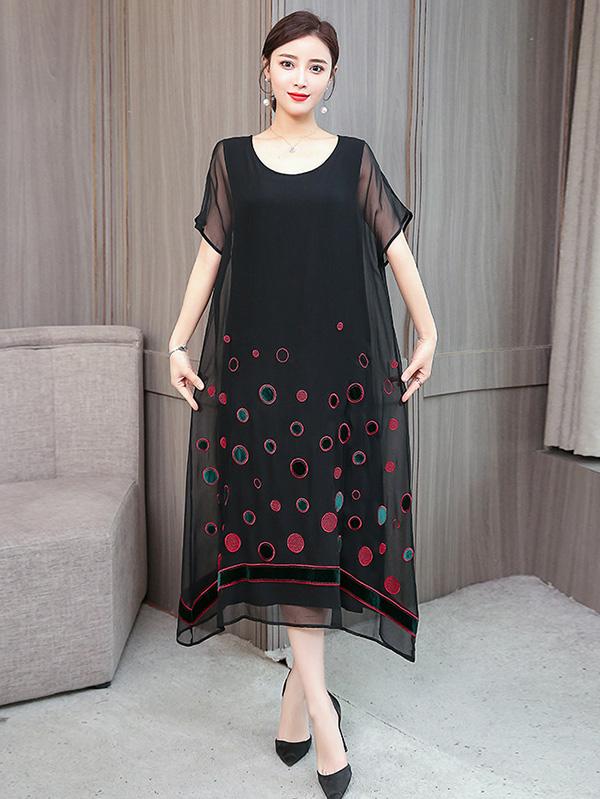 Retro Casual Light Embroidered Long Dress