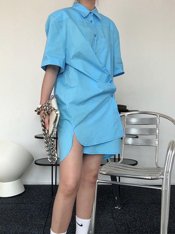 Original Solid Cropped Lapel Shirt Dress