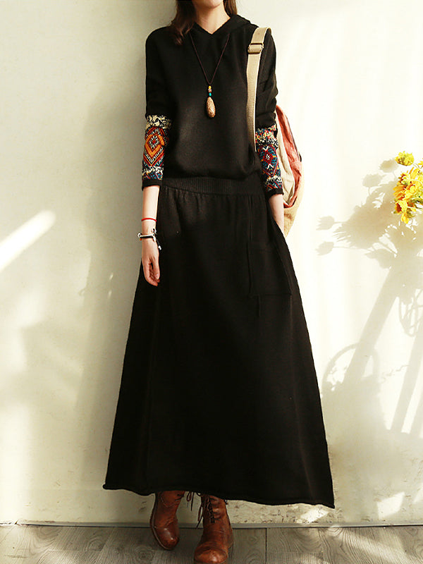 Solid A-Line Loose Casual Skirt