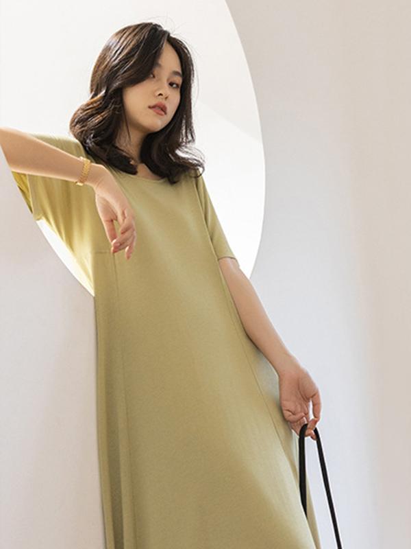 Casual Solid Belted Hemline Maxi Dress