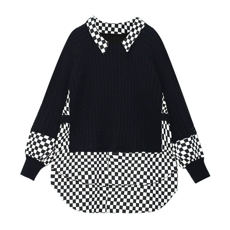 Retro Fake Two Piece Stitching Contrast Color Sweater