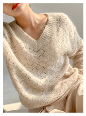 Women V-Neck Hollow Loose Sweater