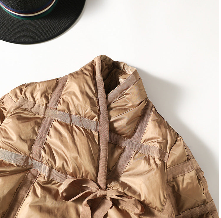 Retro Solid Color Splicing Down Jacket