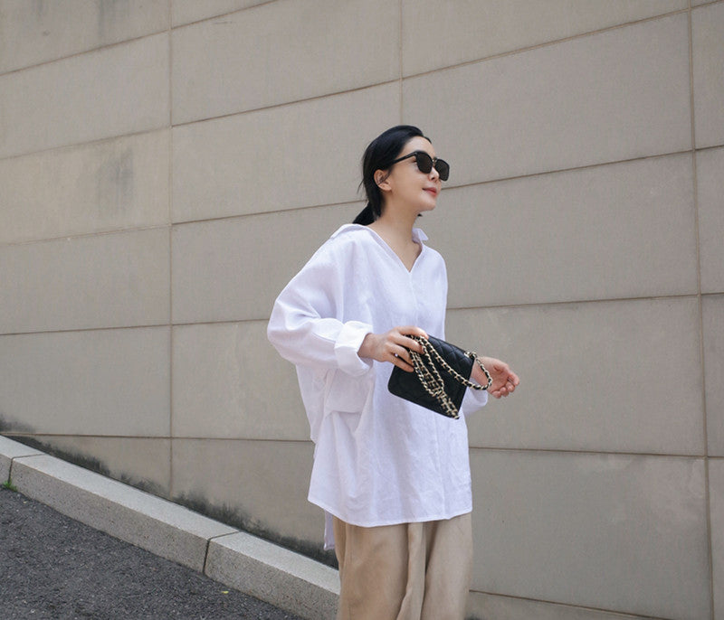 Loose V-Neck Irregular Long Sleeve Shirt