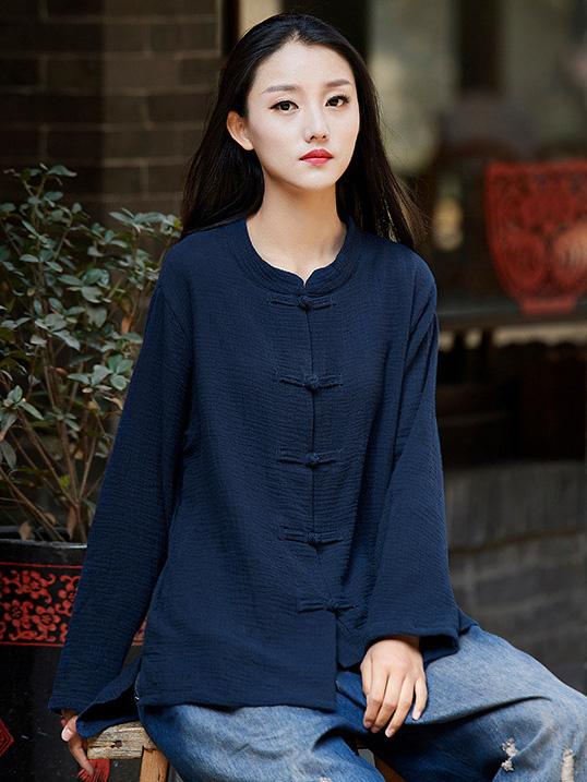 Comfortable Button Cotton Stand Collar Cover up