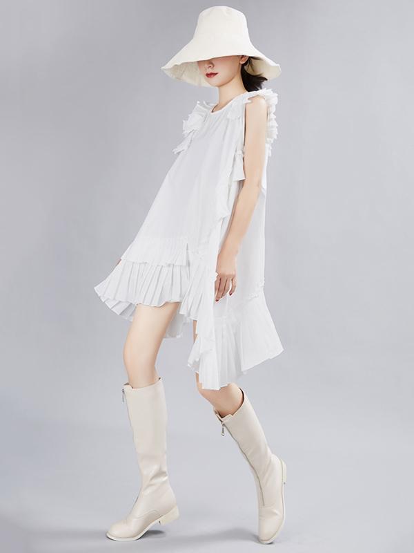 Asymmetric Ruffled Solid Dress