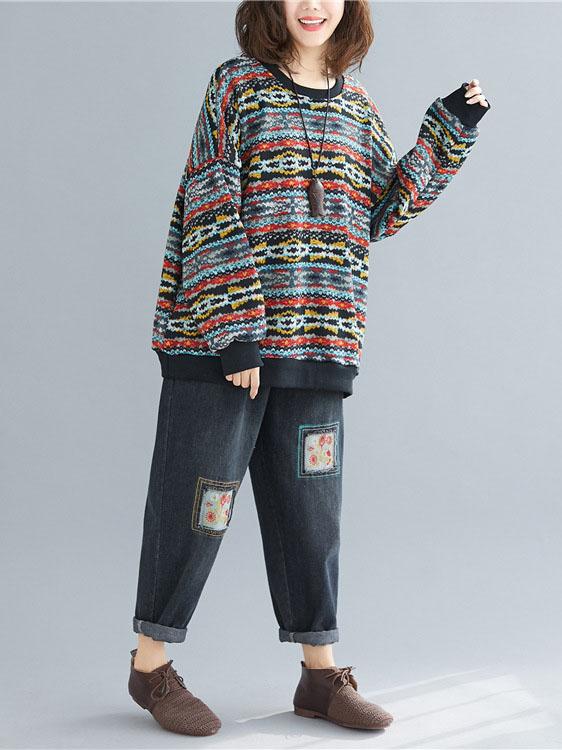 Retro Colorful Striped Warm Loose Sweater