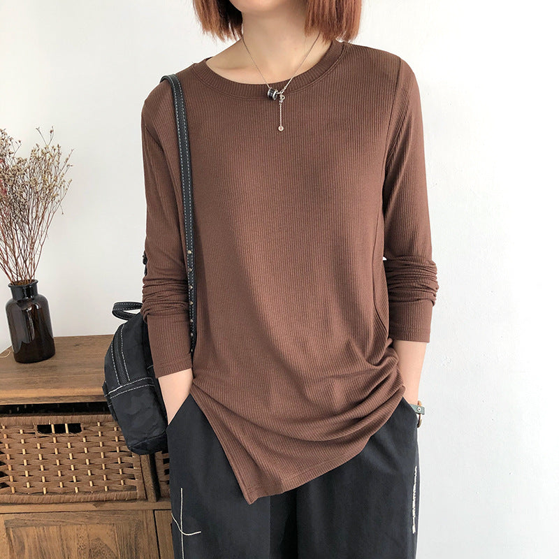 Solid Color Loose Top Slit T-Shirt