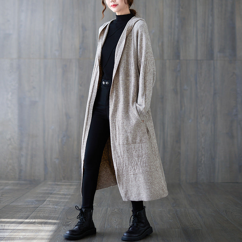 Mid-Length Hooded Knitted Sweater Outwear