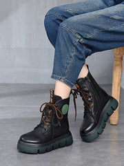 Retro Solid Color Platform Martin Boots