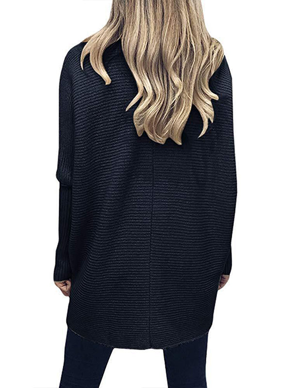 High Neck Asymmetrical Bat Sleeve Knit Sweater