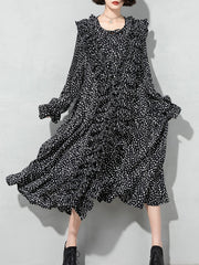 Women Floral Polka Dot Puff Sleeve Dress