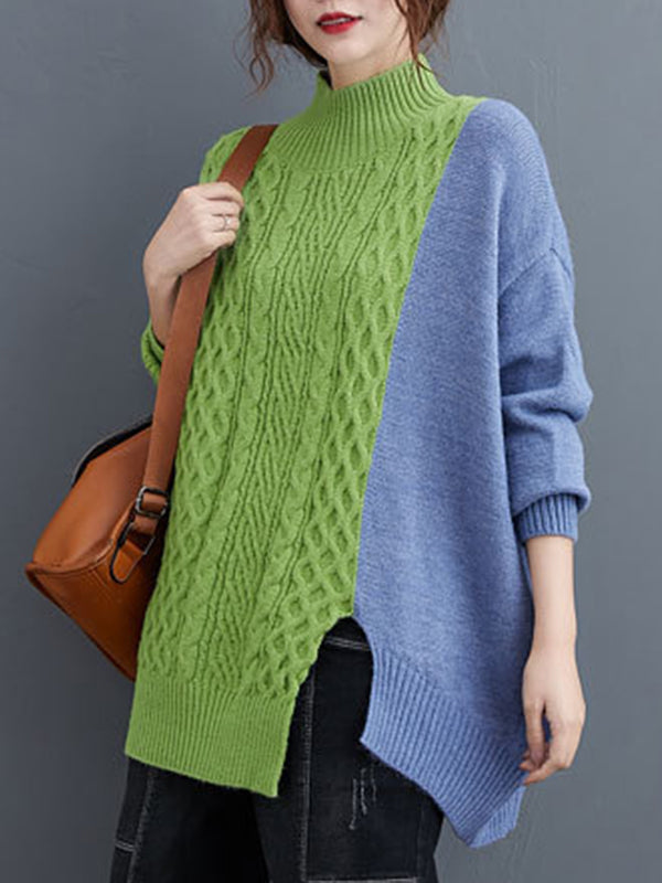 Turtleneck Simple Contrast Color Knit Sweater