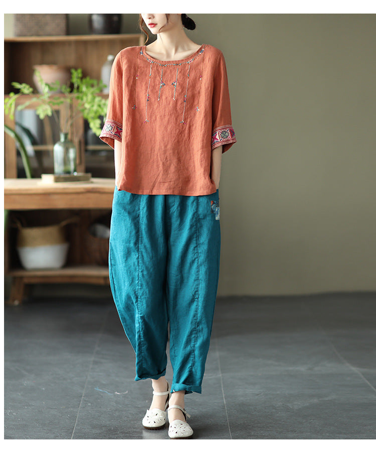 Retro Loose Embroidered T-Shirt
