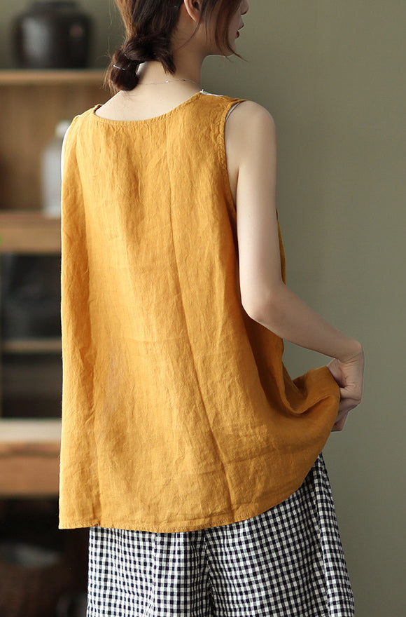 Round Neck Split-Joint Contrast Color Vest Top