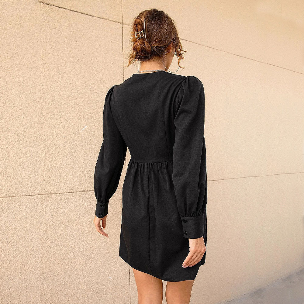 Sexy V-Neck Puff Sleeve A-Line Mini Dress