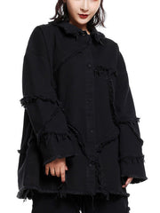 Women Wear Frayed Long Sleeve Casual Coat