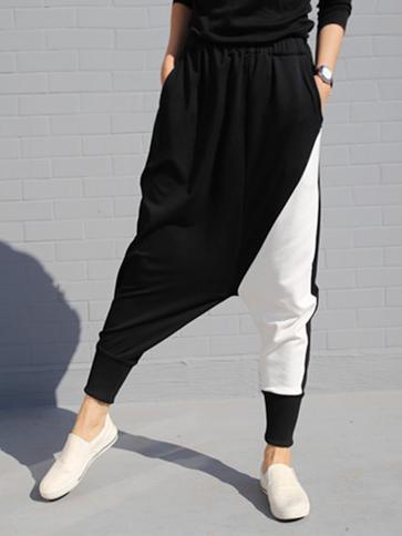 Contrast Color Splicing Harem Pants