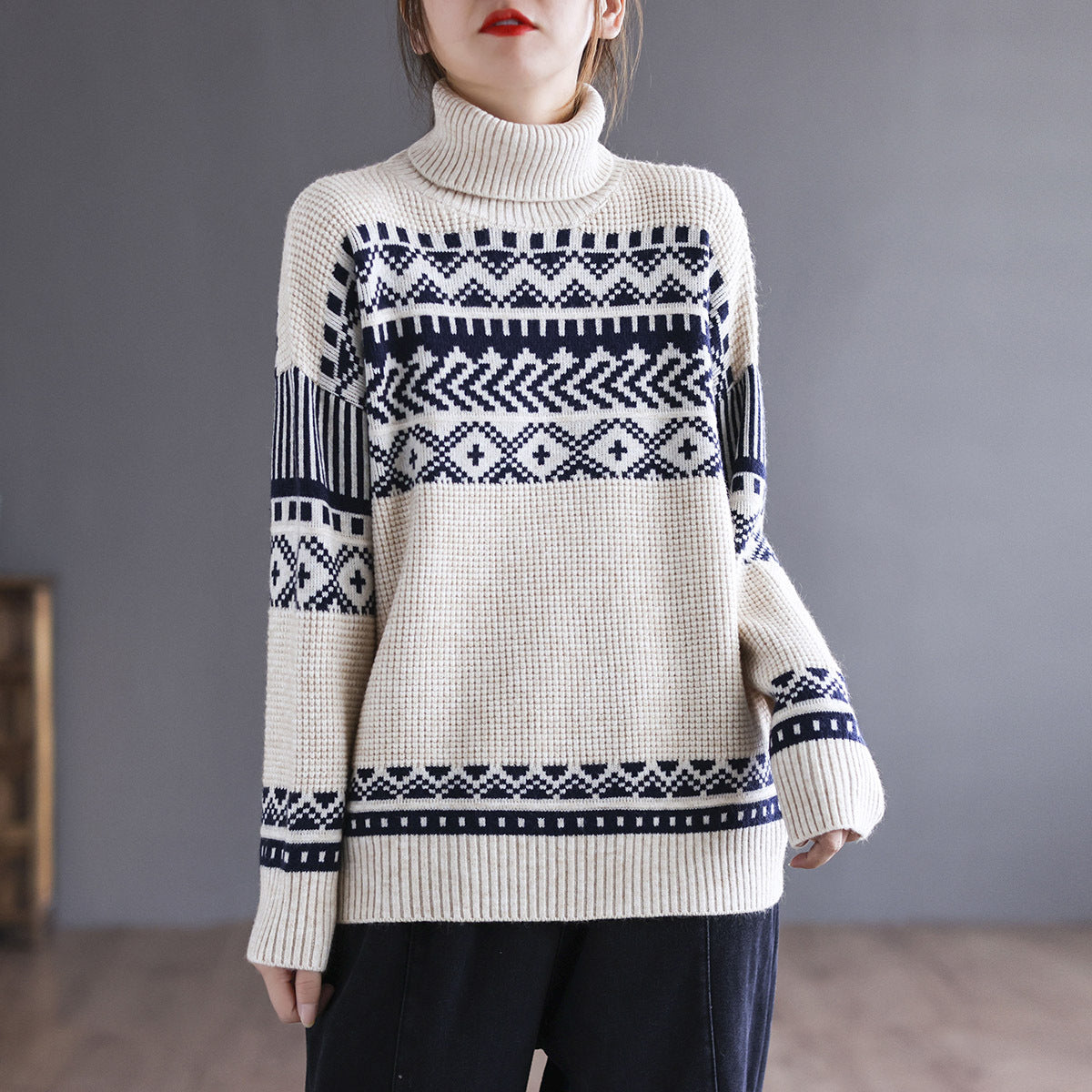 Vintage High Neck Crochet Knitted Sweater