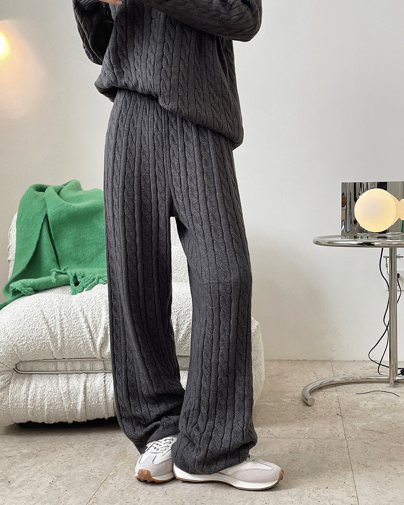 Cable High Waist Wide-Leg Knit Pants