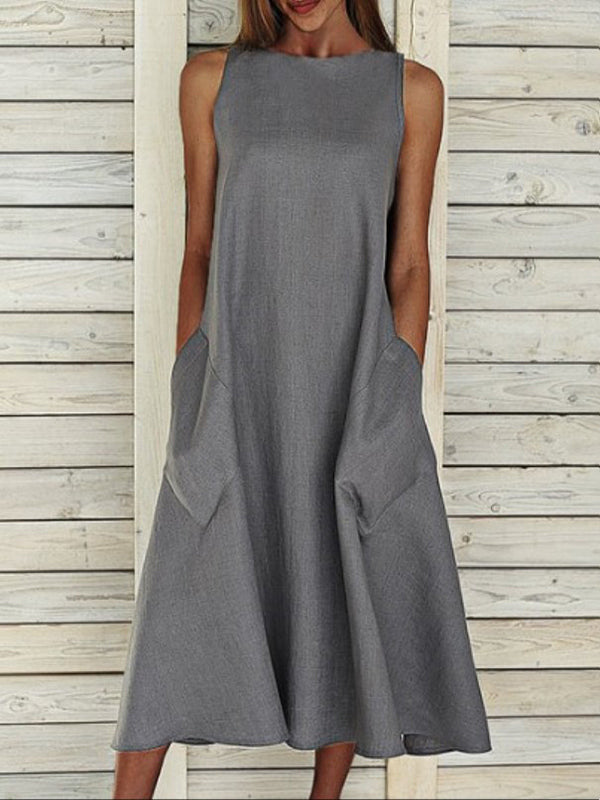 Loose Casual Round Neck Sleeveless Midi Dress