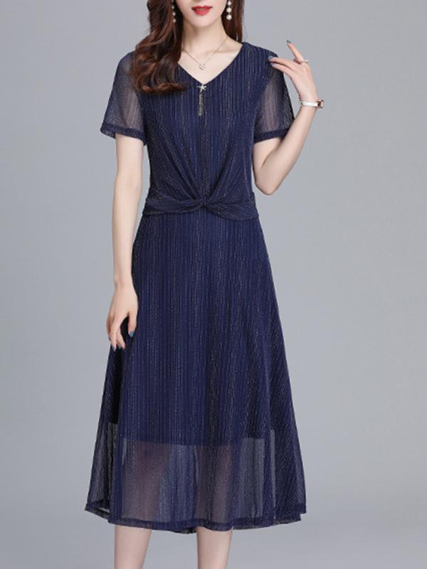 Elegance Solid V-Neck Dress