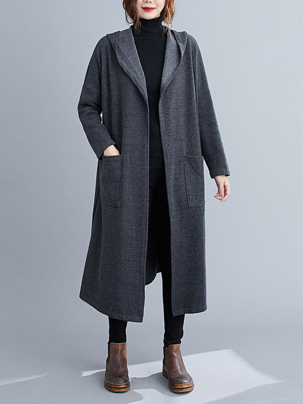 Hooded Solid Loose Coat Outwear
