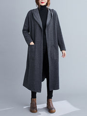 Hooded Solid Loose Coat Outwear