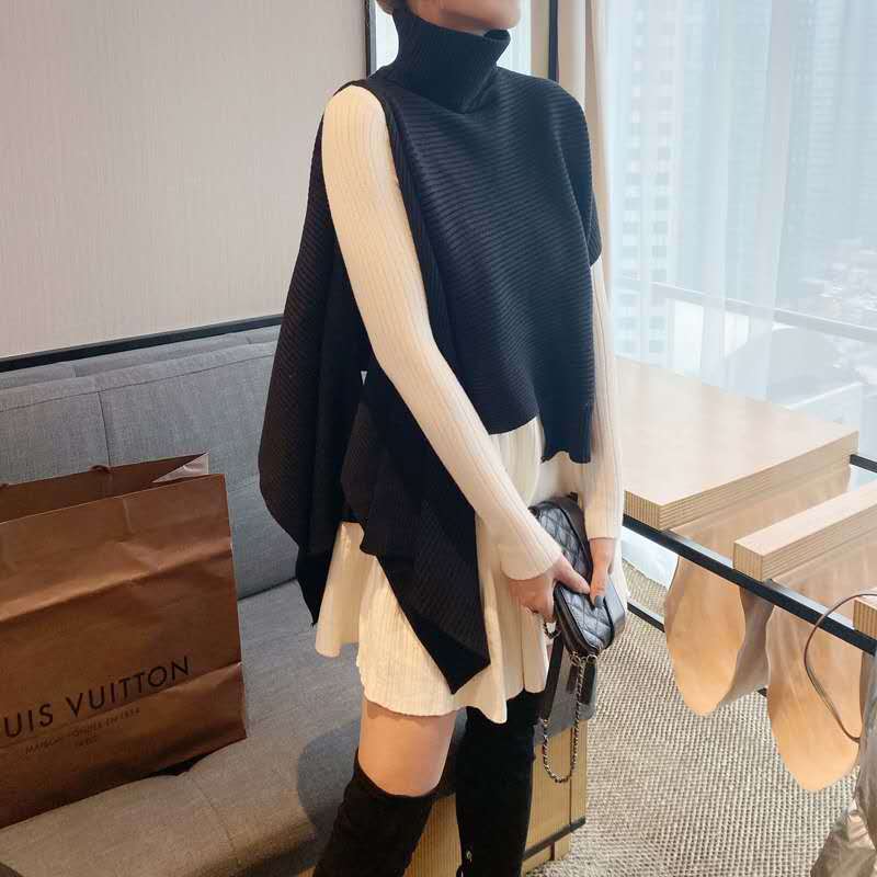 Casual Loose Slit Knitted Sweater Cape