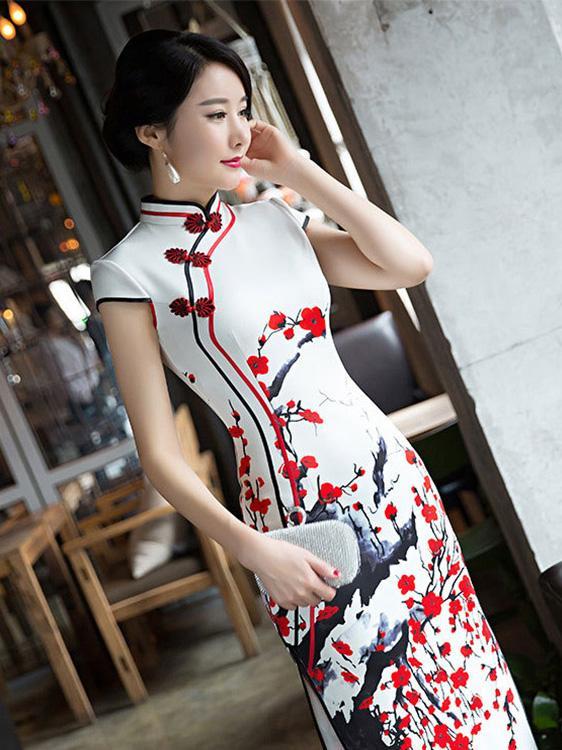 Plum Blossom Long Cheongsam Dress