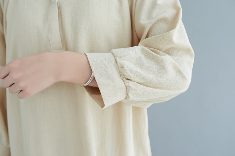 Simple Solid Color Small Fresh Shirt Midi Dress