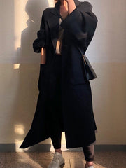 Loose Solid Lapel Collar Long Sleeve  Coat