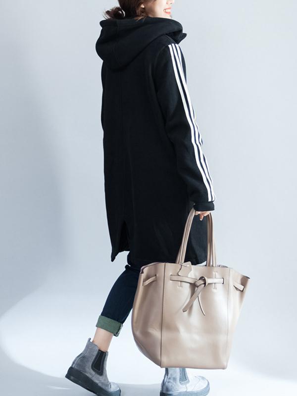 Loose Zipper Stripes Hoodie Long Coat