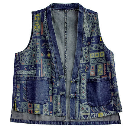 Retro Ethnic Printed Splicing Waistcoat